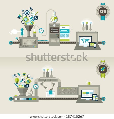 Set of flat design concepts for responsive web design and SEO. Concepts for web banners and printed materials.   