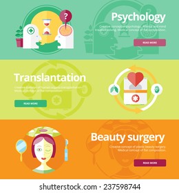 Set of flat design concepts for sexology, plastic surgery, heart treatment. Medical concepts for web banners and print materials.