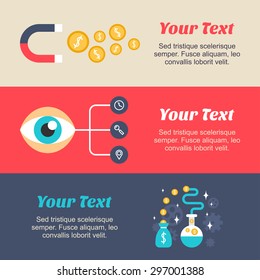 Set of Flat Design Concepts for Web Banners and Promotional Materials. A Magnet for Money. Make Money