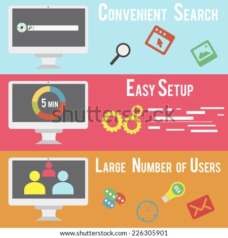 Set of flat design concepts for web development. Concepts for web design, programming and SEO.