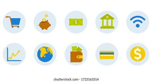 
Conjunto de iconos conceptuales de diseño plano para las finanzas, banca, pagos en línea, comercio en línea. Iconos para desarrollo de sitios web y teléfonos móviles y aplicaciones.