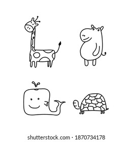 Conjunto de diseño plano linda colección de animales sobre fondo blanco