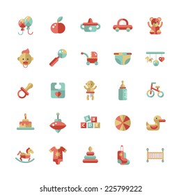 Set of flat design cute baby vector icons