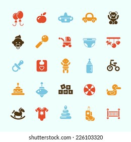 Set of flat design cute baby vector icons