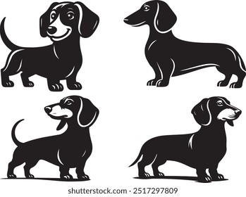 A set of flat design dachshund silhouettes.