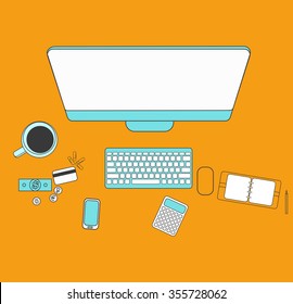 Set of flat design for desktop. Line icons flat design elements. Modern vector pictogram 