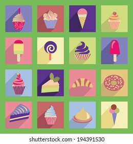 Set of flat design dessert icons colorful