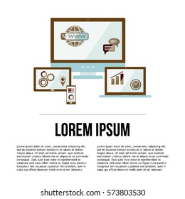 Set of flat design display; laptop; tablet computer and mobile phone template. Vector illustration.