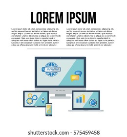 Set of flat design display; laptop; tablet computer and mobile phone template. Vector illustration.