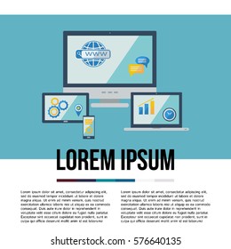 Set of flat design display; laptop; tablet computer and mobile phone template. Vector illustration.