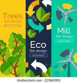 Set of flat design eco concepts, banners with promo text