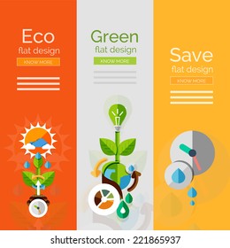 Set of flat design eco concepts, banners with promo text