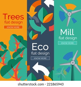 Set of flat design eco concepts, banners with promo text