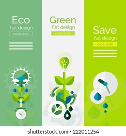Set of flat design eco concepts, banners with promo text