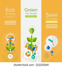 Set of flat design eco concepts, banners with promo text