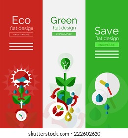 Set of flat design eco concepts, banners with promo text