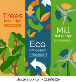 Set of flat design eco concepts, banners with promo text