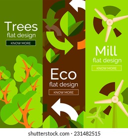 Set of flat design eco concepts, banners with promo text