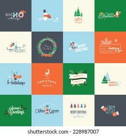 Set of flat design elements for Christmas and New Year