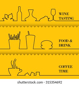 Set of flat design elements over orange backgrounds. Vector illustration.