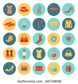 Set of flat design fashion round icons