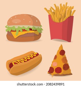 set of flat design fast food illustration