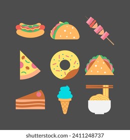 set of flat design food vector illustration icons
