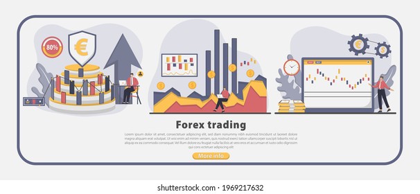 Set of Flat design Forex trading landing page concept illustration. Good for landing page, web, UI, banner, flyer, poster, template, background, marketing, promotion, advertising, document