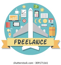 Set of flat design freelance icons.