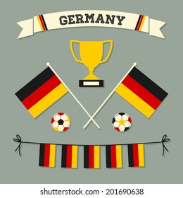 A set of flat design Germany football icons and symbols in black, red and yellow.