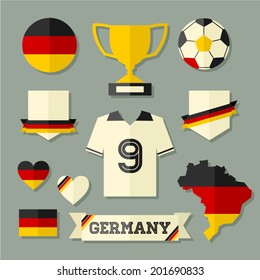 A set of flat design Germany football icons and symbols in black, red and yellow.