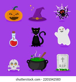 Set of flat design halloween illustration.