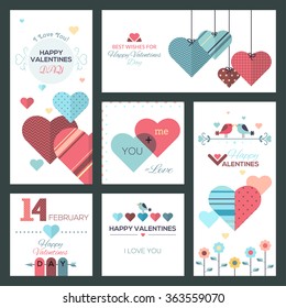 Set of flat design Happy Valentine Day greeting cards and banners. Can be used for websites,badges,printed materials,greeting cards,gift tags, labels,stickers,promotional materials