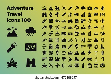 set of flat design, hiking and outdoors icons, vector illustration