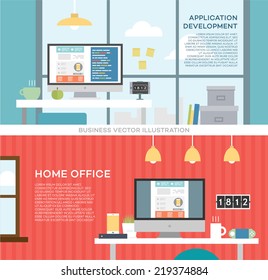 Set von flachen Design-Symbolen. Konzept für die Entwicklung von Anwendungen und Websites. Web-Programmierung oder Html-Programmierkonzept Vektor. Programmierer oder Coder Workflow. Geschäftsidee von Webdiensten Moderner Stil.