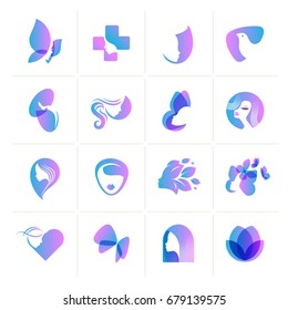 Set of flat design icons for  beauty, fashion, cosmetics, spa and wellness, healthcare and natural products. Vector illustrations for web and graphic design, marketing, product design.