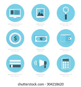 Set of flat design icons blue color styles