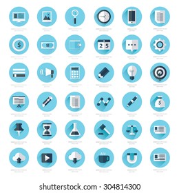 Set of flat design icons blue color styles