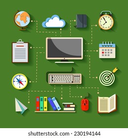 Set of flat design icons for business, vector illustration