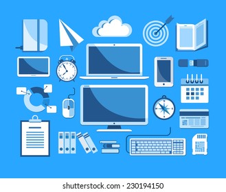 Set of flat design icons for business, vector illustration