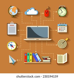 Set of flat design icons for business, vector illustration