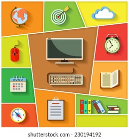 Set of flat design icons for business, vector illustration