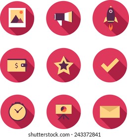 Set of flat design icons for Business, SEO and Social media marketing