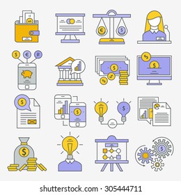 Set Set mit flachen Design-Symbolen für Business und Banking 