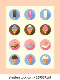 Set of flat design icons. Different kinds of ice-cream.  