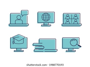 Conjunto de iconos de diseño plano Distance Learning. Ilustración vectorial simple.
