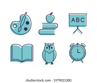 Set von flachen Design-Symbolen für Bildung und Schule. Einfache Vektorgrafik.
