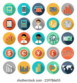 Set of flat design icons with financial infographic. vector illustration