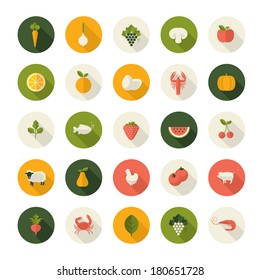 Set of flat design icons for food and drink.