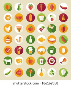 Set of flat design icons for food and drink, vector illustration.